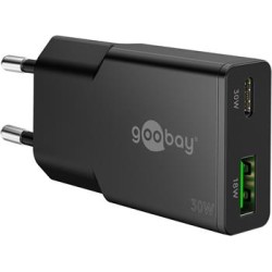 goobay 30W USB-C PD GaN duální rychlonabíječka tenká 1x USB-C port (Power Delivery) a 1x USB-A port (Quick Charge) PPADAPTER173