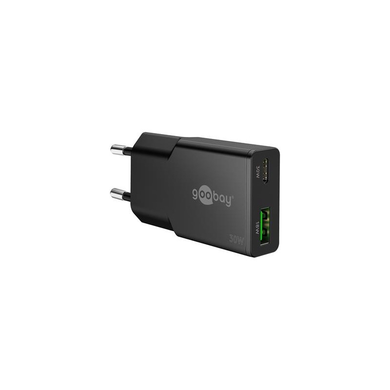 goobay 30W USB-C PD GaN duální rychlonabíječka tenká 1x USB-C port (Power Delivery) a 1x USB-A port (Quick Charge) PPADAPTER173