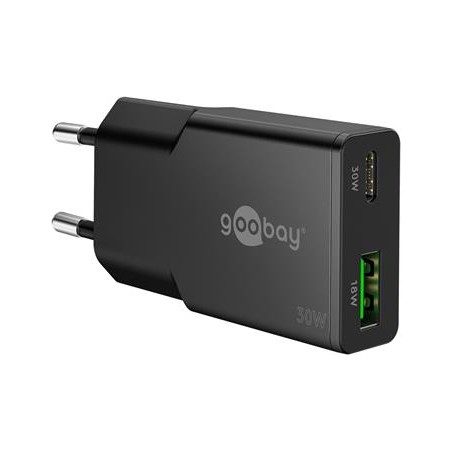 goobay 30W USB-C PD GaN duální rychlonabíječka tenká 1x USB-C port (Power Delivery) a 1x USB-A port (Quick Charge) PPADAPTER173