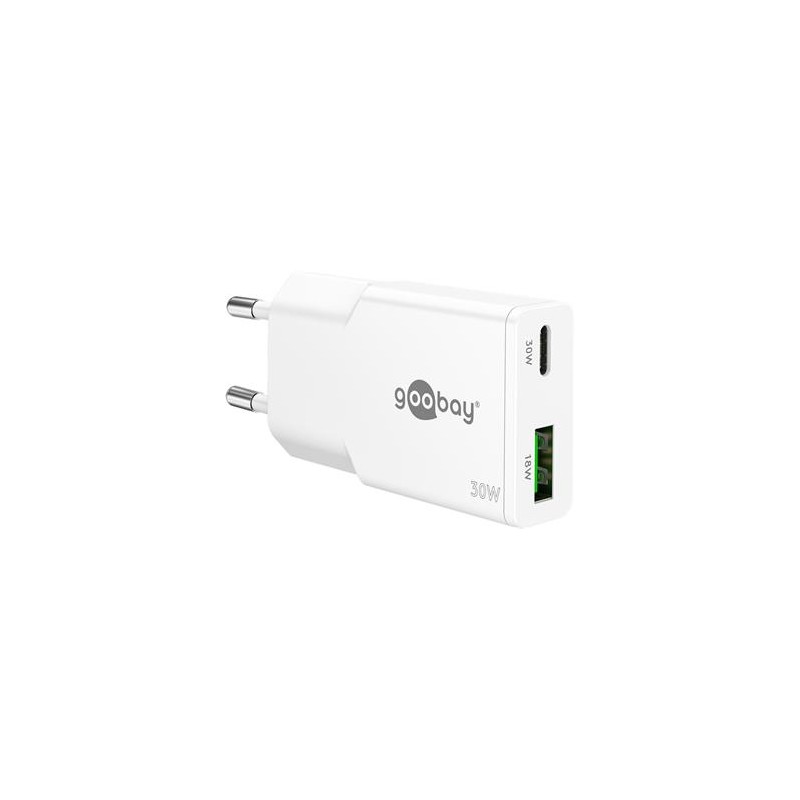 goobay 30W USB-C PD GaN duální rychlonabíječka tenká 1x USB-C port (Power Delivery) a 1x USB-A port (Quick Charge) PPADAPTER172