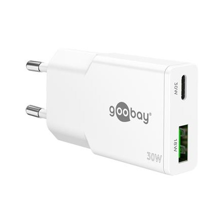 goobay 30W USB-C PD GaN duální rychlonabíječka tenká 1x USB-C port (Power Delivery) a 1x USB-A port (Quick Charge) PPADAPTER172