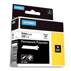 RHINO TAPE POLYESTER 9MMX5.5MM/BLACK ON WHITE IN
