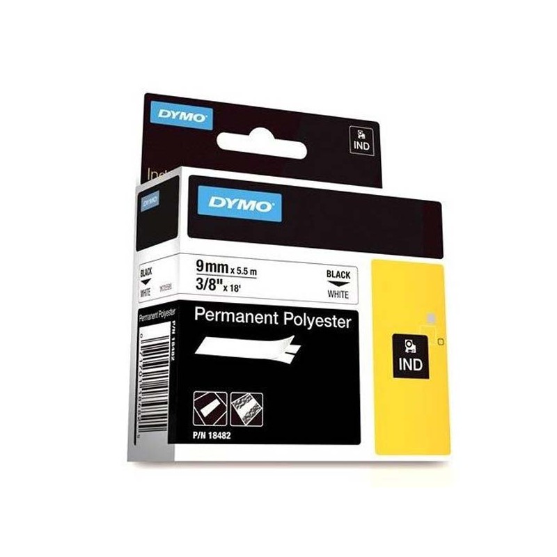 Dymo RHINO Tape Polyester 9MMX5.5MM/Black ON White IN