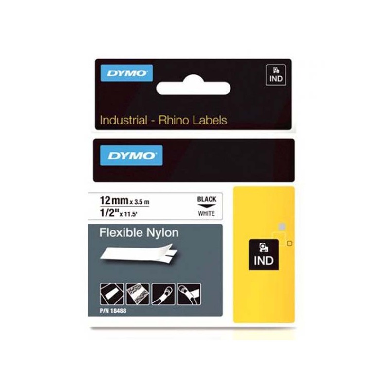 Dymo RHINO Tape Nylon 12MM/3.5M/Black ON White