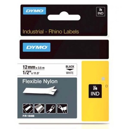 Dymo RHINO Tape Nylon 12MM/3.5M/Black ON White