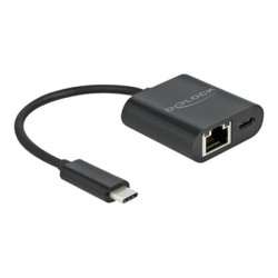 Delock - Síťový adaptér - USB-C 3.2 Gen 1 - Gigabit Ethernet x 1 + USB-C (pouze napájení) x 1 - černá