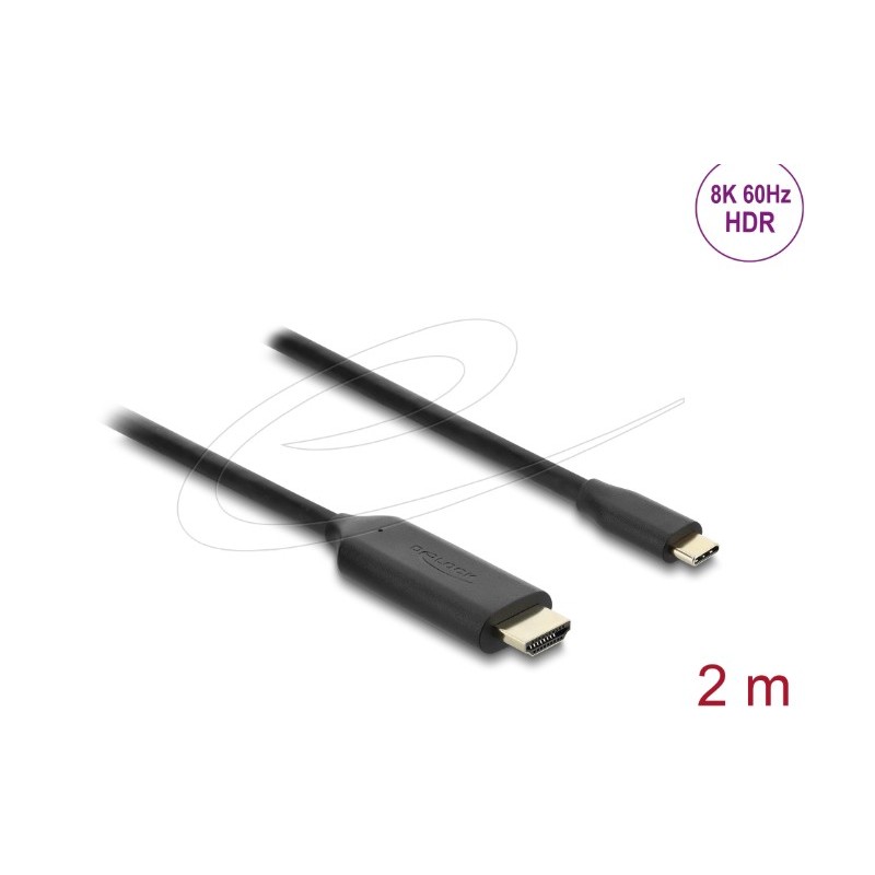Delock - Kabel adaptéru - USB-C s piny (male) do HDMI s piny (male) - 2 m - cerná - podpora 4K144Hz (3840 x 2160), podpora