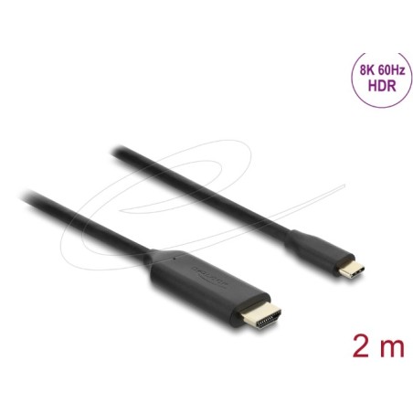 Delock - Kabel adaptéru - USB-C s piny (male) do HDMI s piny (male) - 2 m - cerná - podpora 4K144Hz (3840 x 2160), podpora