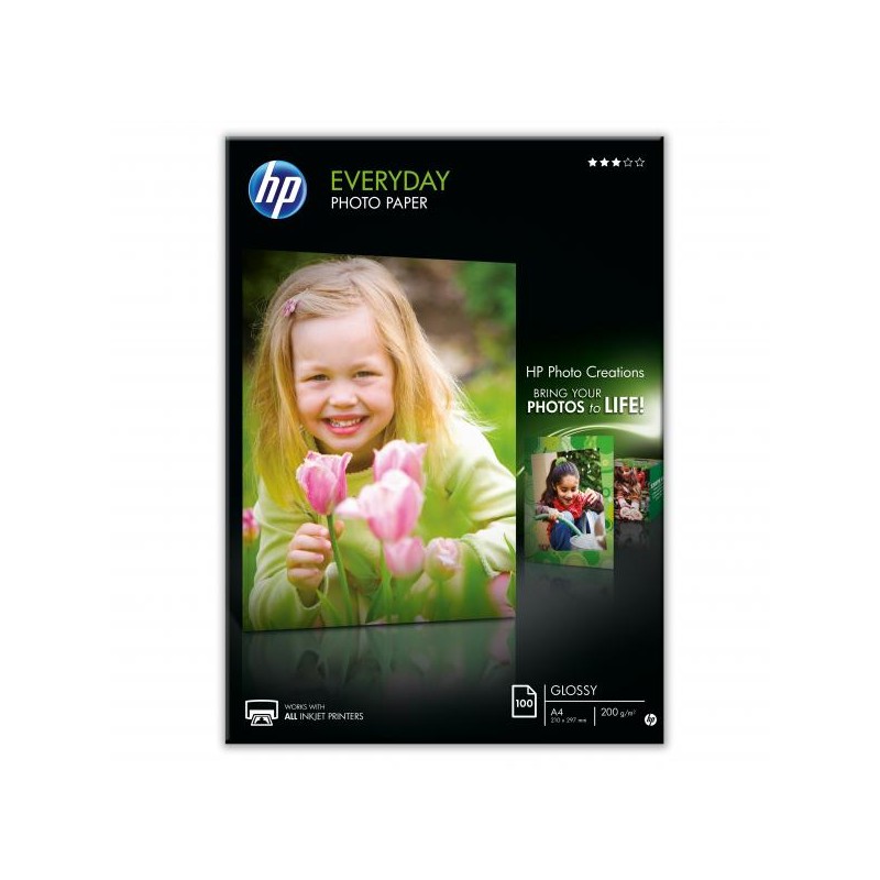 HP Everyday Glossy Photo Paper, Q2510A, foto papír, ke každodennímu použití typ lesklý, bílý, A4, 200 g/m2, 100 ks, inkoustový