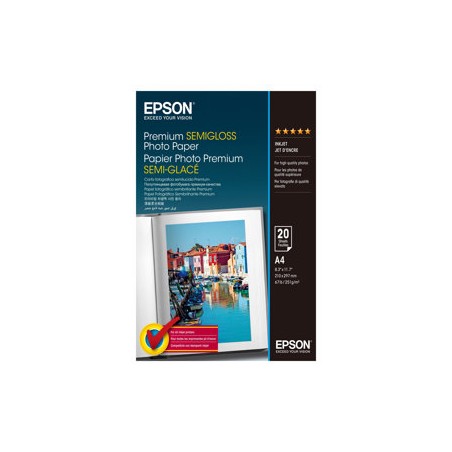 Epson Premium Semigloss Photo Paper, C13S041332, foto papír, pololesklý, bílý, Stylus Photo 880, 2100, A4, 251 g/m2, 20 ks