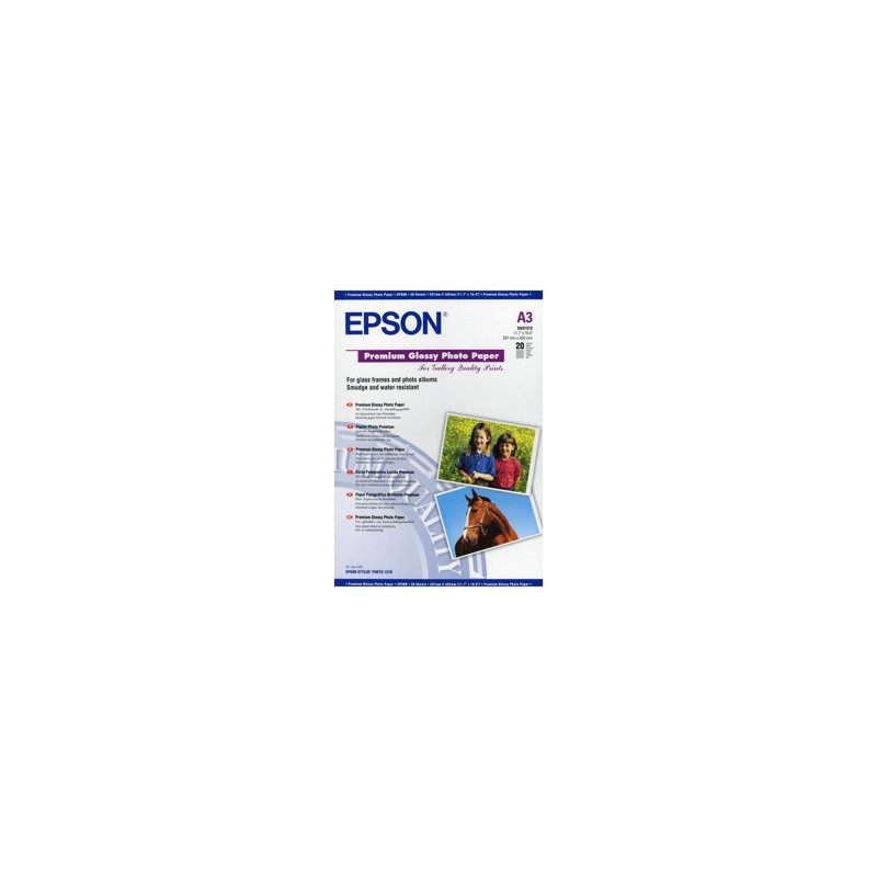 Epson Premium Glossy Photo Paper, C13S041315, foto papír, lesklý, silný typ bílý, Stylus Photo 1270, 2100, A3, 255 g/m2, 20 ks