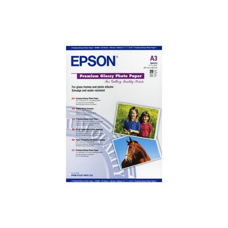 Epson Premium Glossy Photo Paper, C13S041315, foto papír, lesklý, silný typ bílý, Stylus Photo 1270, 2100, A3, 255 g/m2, 20 ks