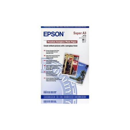 Epson Premium Semigloss Photo Paper, C13S041328, foto papír, pololesklý, bílý, Stylus Photo 1270, 2000P, A3+, 251 g/m2, 20 ks