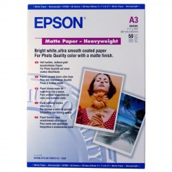 Epson Matte Paper Heavyweight, C13S041261, foto papír, matný, silný typ bílý, Stylus Photo 1270, 1290, A3, 167 g/m2, 50 ks
