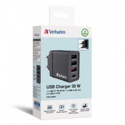 VERBATIM Univerzální adaptér nabíječka CHR-30EU2, 30W, 1x USB-C, 3x USB černá