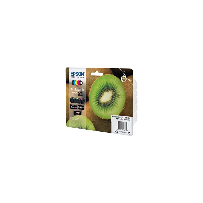 EPSON ink Multipack "Kiwi" 5-colours 202XL Claria Premium Ink, ČB 550 stran, BAR 650 stran, FOTO 800 stran