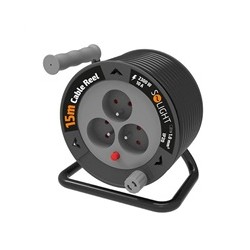 Solight prodlužovací přívod na bubnu 15m, 3 zásuvky, černý kabel, 3x 1,0mm2