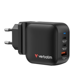 Verbatim, GaN cestovní nabíječka do sítě USB 3.0, USB C, šedá, 70W, vyměnitelné vidlice C,G,A, DOPRODEJ