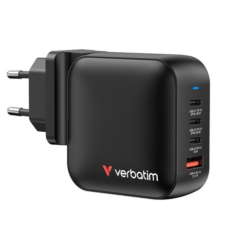 Verbatim, Mini GaN cestovní nabíječka do sítě USB 3.0, USB C, šedá, 100 W, vyměnitelné vidlice C,G,A, DOPRODEJ