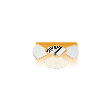 Zebra white PVC cards, 10 mil PVC adhesive back with 14 mil Mylar release liner, 24 mil total thickness (500 cards)