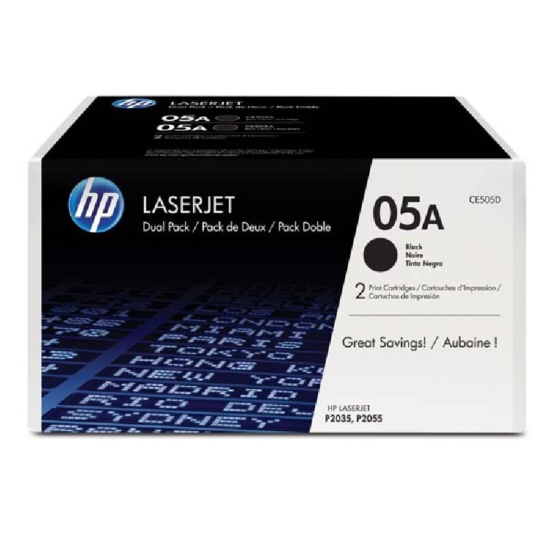 HP 05A Black LJ Toner Cart, 2-pack, CE505D (2,300 / 2,300 pages)