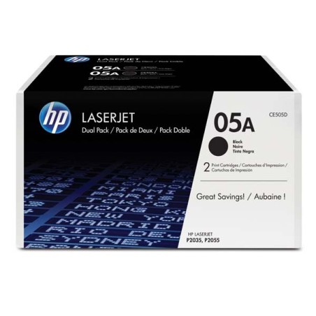 HP 05A Black LJ Toner Cart, 2-pack, CE505D (2,300 / 2,300 pages)
