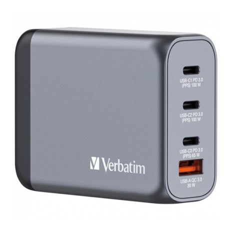 VERBATIM GaN Nabíječka do sítě GNC-100, 100W, 3x USB-C, 1x USB
