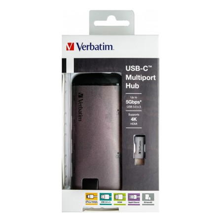 VERBATIM Dokovací stanice USB-C 7v1, 1xHDMI, 1xUSB-C, 3xUSB, 1xRJ45, čtečka SD karet, šedá