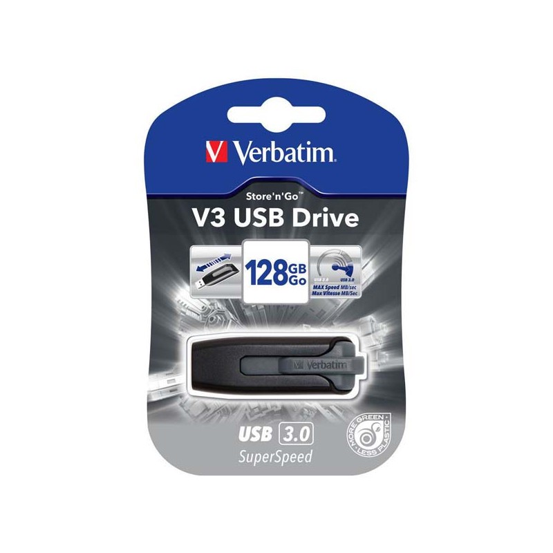 Verbatim USB flash disk, USB 3.0, 128GB, V3, Store N Go, černý, 49189, USB A, s výsuvným konektorem