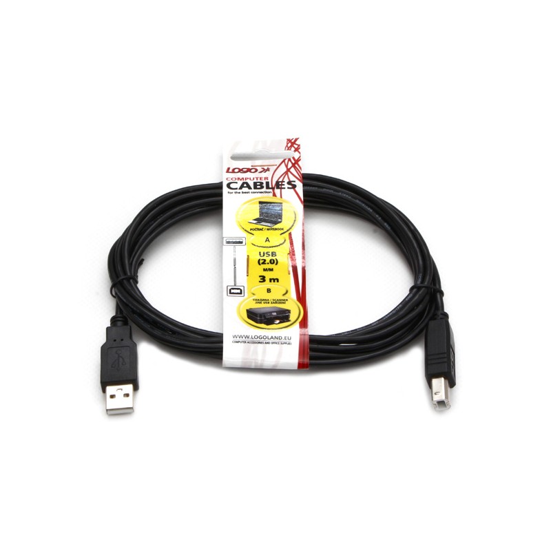 Logo USB kabel (2.0), USB A samec - USB B samec, 3m, černý 10219