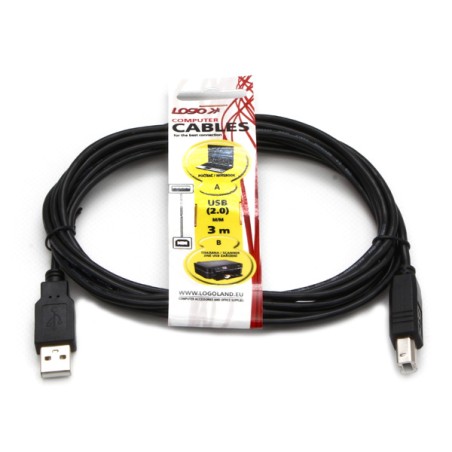 Logo USB kabel (2.0), USB A samec - USB B samec, 3m, černý 10219