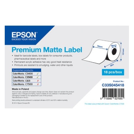 Premium Matte Label - Continuous Roll: 76mm x 35m