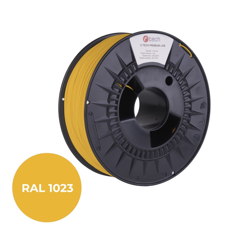 Tisková struna (filament) C-TECH PREMIUM LINE, ABS, dopravní žlutá, RAL1023, 1,75mm, 1kg