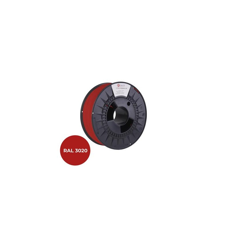Tisková struna (filament) C-TECH PREMIUM LINE, PETG, dopravní červená, RAL3020, 1,75mm, 1kg
