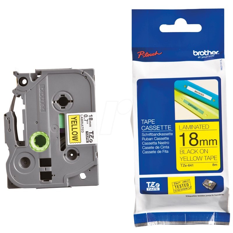 BROTHER TZE641 - kazeta TZ šířky 18mm, laminovaná TZE-641, žlutá/černé písmo
