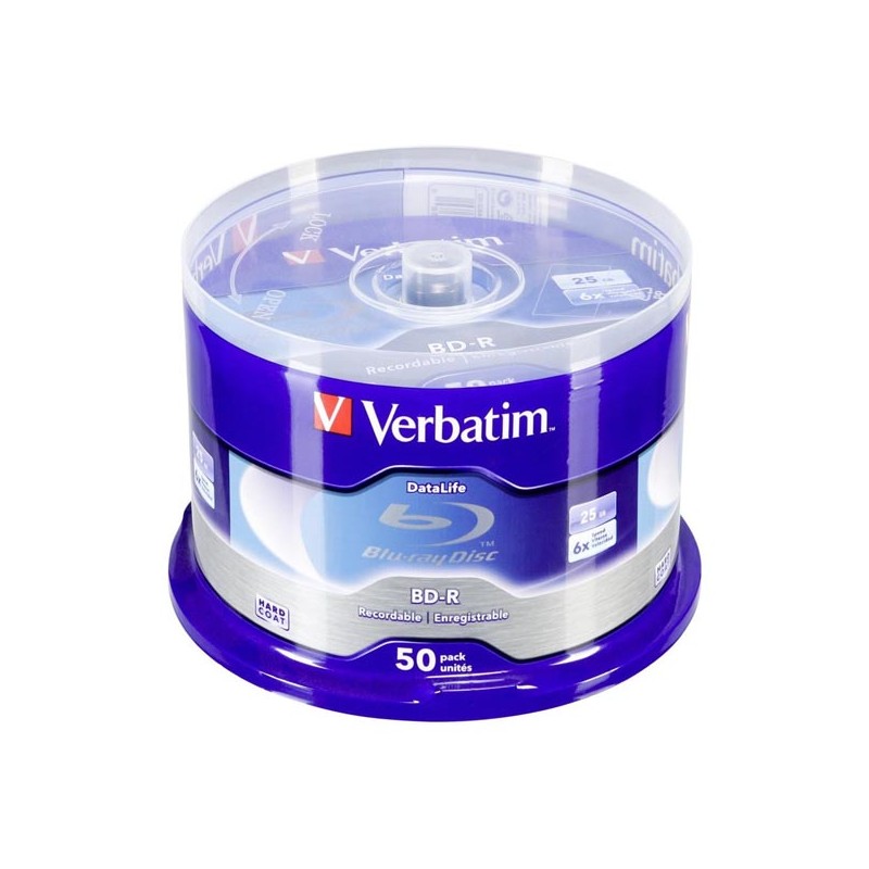 Verbatim BD-R, Single Layer 25GB, Blue Surface, Single Layer, spindle, 43838, 6x, 50-cake, No ID