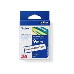 BROTHER TZE121 - kazeta TZ šířky 9mm, laminovaná TZE-121, průsvitná/černé písmo