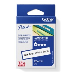 BROTHER TZE211 - kazeta TZ šířky 6mm, laminovaná TZE-211, bílá/černé písmo
