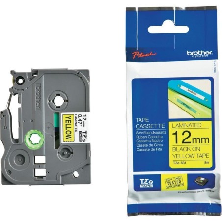 BROTHER TZE631 - kazeta TZ šířky 12mm, laminovaná TZE-631, žlutá/černé písmo - 8m