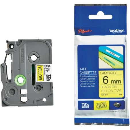BROTHER TZE611 - kazeta TZ šířky 6mm, laminovaná TZE-611, žlutá/černé písmo