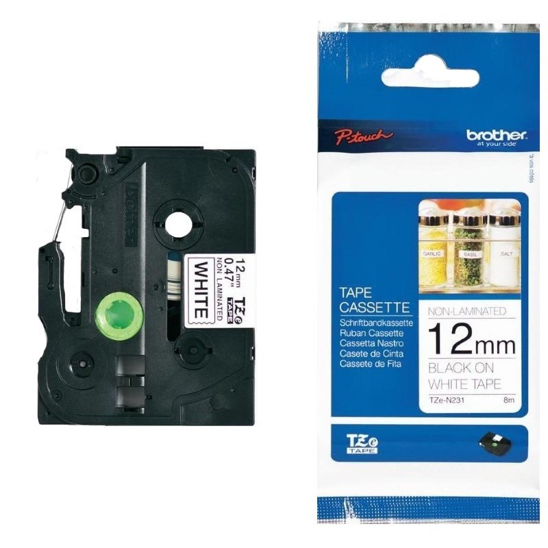 BROTHER TZEN231 - kazeta TZ šířky 12mm, nelaminovaná TZE-N231, bílá/černé písmo