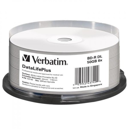 Verbatim Blu-ray BD-R DL 50GB 6x WIDE Profesional Printable 25-cake NON-ID