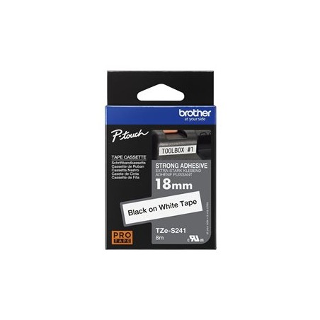 BROTHER TZES241 - kazeta TZ šířky 18mm, extrémně adhesivní lamino TZE-S241, bílá/černé písmo