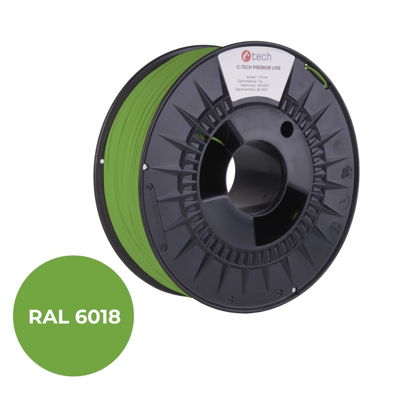 Tisková struna (filament) C-TECH PREMIUM LINE, PETG, zelenožlutá, RAL6018, 1,75mm, 1kg