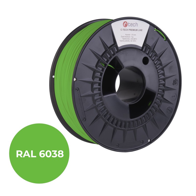 Filament C-TECH PREMIUM LINE, ASA, luminiscenční zelená, RAL6038, 1,75mm, 1kg