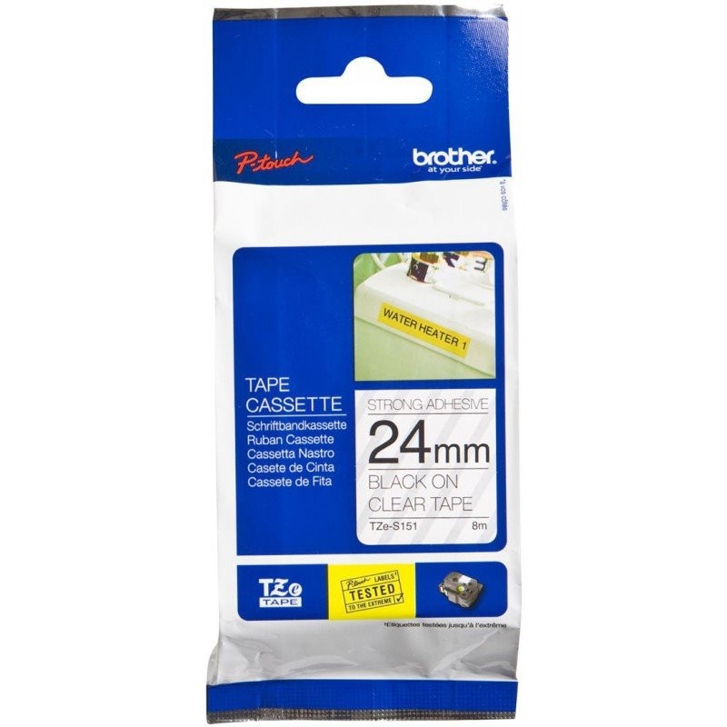 BROTHER TZES151 - kazeta TZ šířky 24mm, extrémně adhesivní lamino TZE-S151, průsvitná/černé písmo