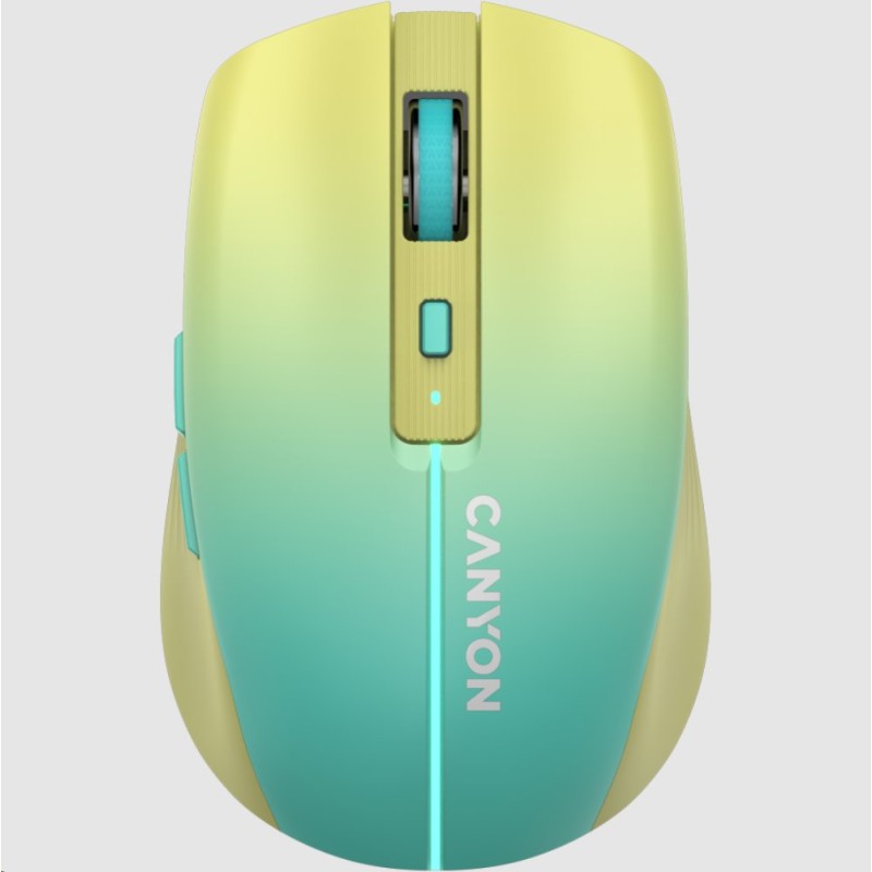CANYON myš optická bezdrátová MW-44, LED Backlight, 800/1200/1600 dpi, 8 tl, BT+2,4GHz, bat 500mAh, žlutomodrá gradient
