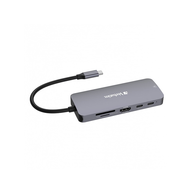 VERBATIM Hub USB-C Pro Multiport 9 Port, 3x USB 3.2, 2x USB-C, HDMI, RJ45, microSD/SD, šedá