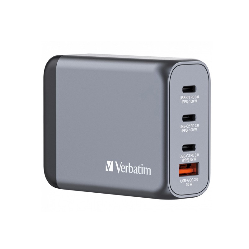 VERBATIM GaN Nabíječka do sítě GNC-100, 100W, 3x USB-C, 1x USB
