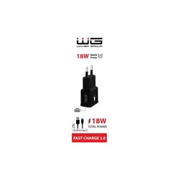 WG - Síťová nabíječka 1x USB-A, Quick Charge 3.0, 5V-9V-12V, + kabel USB-A na Type-C, černá